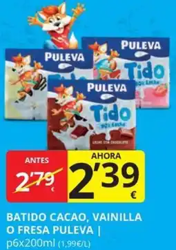 Supermercados MAS PULEVA Batido cacao, vainilla o fresa oferta