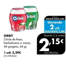 Supermercados Lupa ORBIT Chicle de fresa, hierbabuena o menta oferta