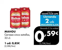Supermercados Lupa MAHOU Cerveza cinco estrellas oferta
