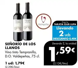 Supermercados Lupa SEÑORÍO DE LOS LLANOS Vino tinto Tempranillo, D.O. Valdepeñas oferta