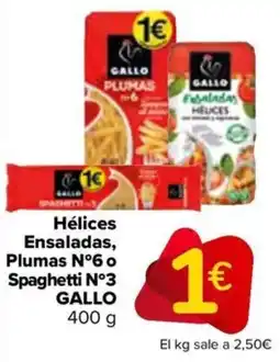 Carrefour GALLO Hélices Ensaladas, Plumas Nº6 o Spaghetti N°3 oferta