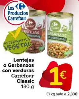 Carrefour Lentejas o Garbanzos con verduras Carrefour Classic oferta