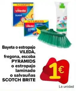 Carrefour VILEDA Bayeta o estropajo fregona, escoba pyramids o estropajo laminado o salvauñas scotch brite oferta