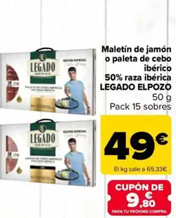 Carrefour LEGADO ELPOZO Maletín de jamón o paleta de cebo ibérico 50% raza ibérica oferta