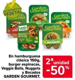 Carrefour GARDEN GOURMET En hamburguesa clásica burger espinacas, veggie balls, nuggets y bocados oferta