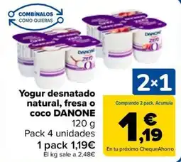 Carrefour DANONE Yogur desnatado natural, fresa o Coco oferta