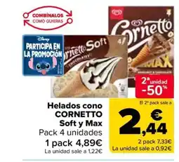 Carrefour CORNETTO Helados cono Soft y Max oferta