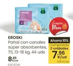 Eroski EROSKI Pañal con canales súper absorbentes, 2 unidades oferta