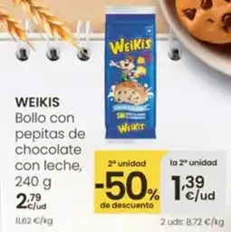 Eroski WEIKIS Bollo con pepitas de chocolate con leche oferta