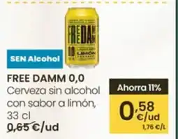 Eroski FREE DAMM 0,0 Cerveza sin alcohol con sabor a limón oferta
