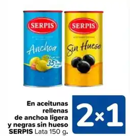 Carrefour SERPIS En aceitunas rellenas de anchoa ligera y negras sin hueso oferta