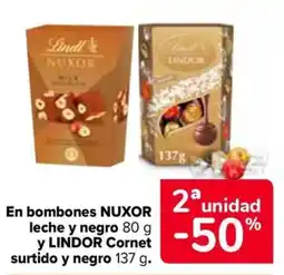 Carrefour En bombones nuxor leche y negro y lindor cornet surtido y negro oferta