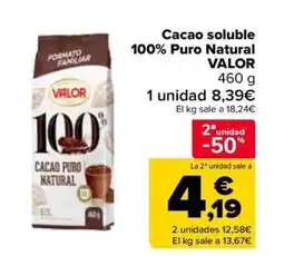 Carrefour VALOR Cacao soluble 100% Puro Natural oferta