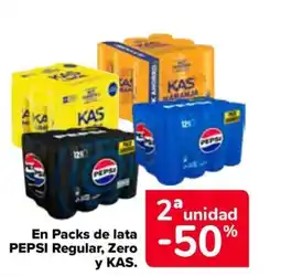Carrefour PEPSI y KAS En Packs de lata Regular, Zero oferta