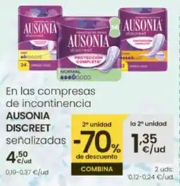 Eroski AUSONIA DISCREET En las compresas de incontinencidiscreet oferta