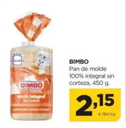 Alimerka BIMBO Pan de molde 100% integral sin corteza oferta