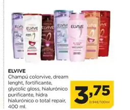 Alimerka ELVIVE Champú colorvive, dream lenght, fortificante, glycolic gloss, hialurónico purificante, hidra oferta