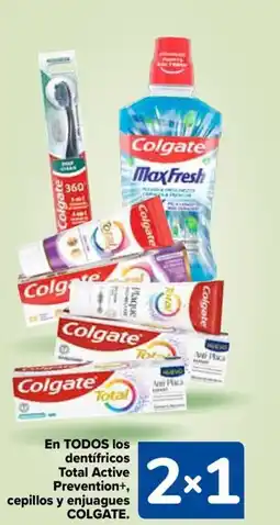 Carrefour COLGATE En todos los dentifricos total active prevention+, cepillos y enjuagues oferta