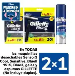 Carrefour GILLETTE En todas las maquinillas desechables sensor3 cool, sensitive, bluell 15+5, blue3, geles y espumas oferta