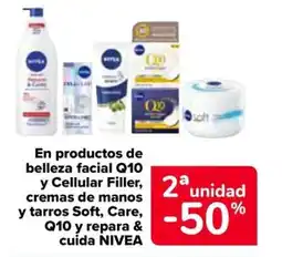 Carrefour NIVEA En productos de belleza facial Q10 y Cellular Filler cremas de manos y tarros Soft, Care, Q10 y repara & cuida oferta