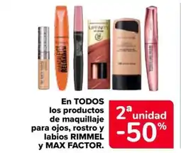 Carrefour En todos los productos de maquillaje para ojos, rostro y labios rimmel y max factor. oferta