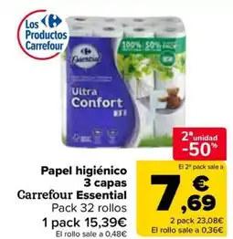 Carrefour Papel higiénico 3 capas Carrefour Essential oferta