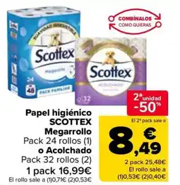 Carrefour SCOTTEX Papel higiénico Megarrollo o Acolchado oferta