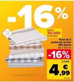 Carrefour TEX HOME Pack de 3 paños de cocina 50 x 70 cm oferta