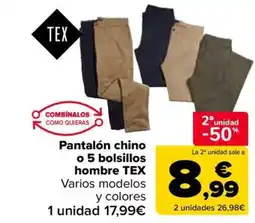 Carrefour TEX Pantalón chino o 5 bolsillos hombre oferta