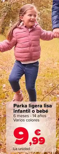 Carrefour Parka ligera lisa infantil o bebé oferta