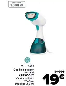 Carrefour KLINDO Cepillo de vapor vertical KSB1000-17 oferta