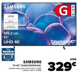 Carrefour SAMSUNG TV 43" TU43U7025FKXXC oferta