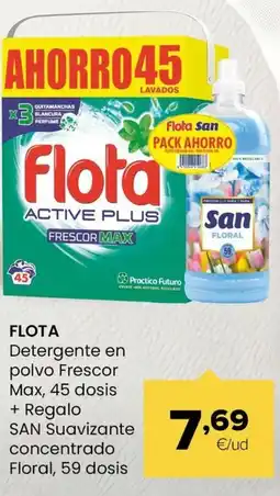 Autoservicios Familia FLOTA Detergente en polvo Frescor Max, 45 dosis + Regalo SAN Suavizante concentrado Floral oferta