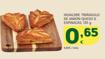 HiperDino Hojaldre triángulo de jamón-queso o espinacas oferta
