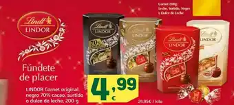 HiperDino Lindor cornet original, negro 70% cacao, surtido o dulce de leche oferta