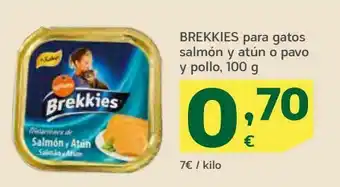 HiperDino Brekkies para gatos salmón y atún o pavo y pollo oferta
