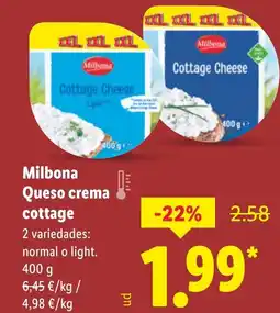 Lidl MILBONA Queso crema cottage oferta