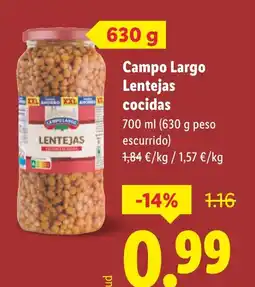 Lidl CAMPO LARGO Lentejas cocidas oferta