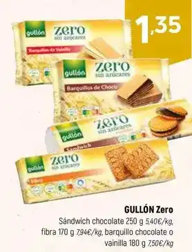 Coviran GULLÓN Zero Sándwich chocolate fibra barquillo chocolate o vainilla oferta