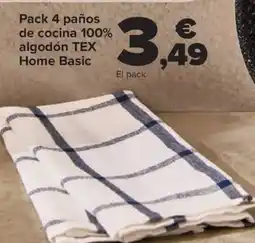 Carrefour Pack 4 paños de cocina 100% algodón TEX Home Basic oferta