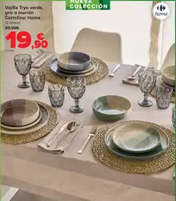 Carrefour Vajilla Tryo verde, gris o marrón Carrefour Home oferta