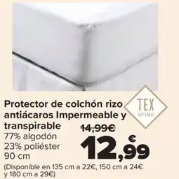 Carrefour TEX HOME Protector de colchón rizo TEX antiácaros Impermeable y transpirable oferta