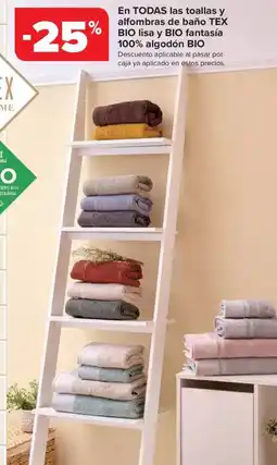 Carrefour En todas las toallas y alfombras de baño bio lisa y bio fantasía 100% algodón bio oferta