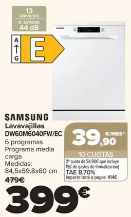 Carrefour SAMSUNG Lavavajillas DW60M6040FW/EC oferta