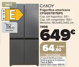 Carrefour CANDY Frigorífico americano CFQQ5T817EPS oferta