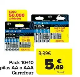 Carrefour Pack 10+10 pilas AA o AAA Carrefour oferta