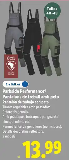 Lidl PARKSIDE Pantalons de treball amb peto Pantalón de trabajo con peto Tirants regulables amb passadors. Reforç als genolls. oferta