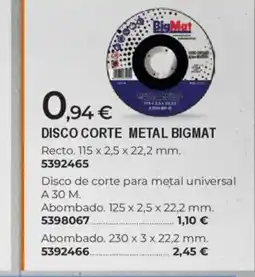 BigMat BIGMAT Disco corte metal oferta