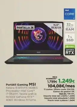El Corte Inglés MSI Portátil Gaming oferta