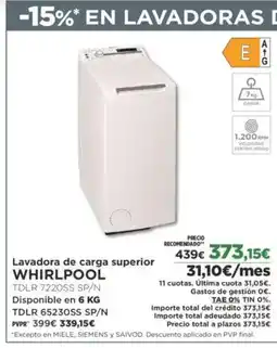 El Corte Inglés WHIRLPOOL Lavadora de carga superior oferta
